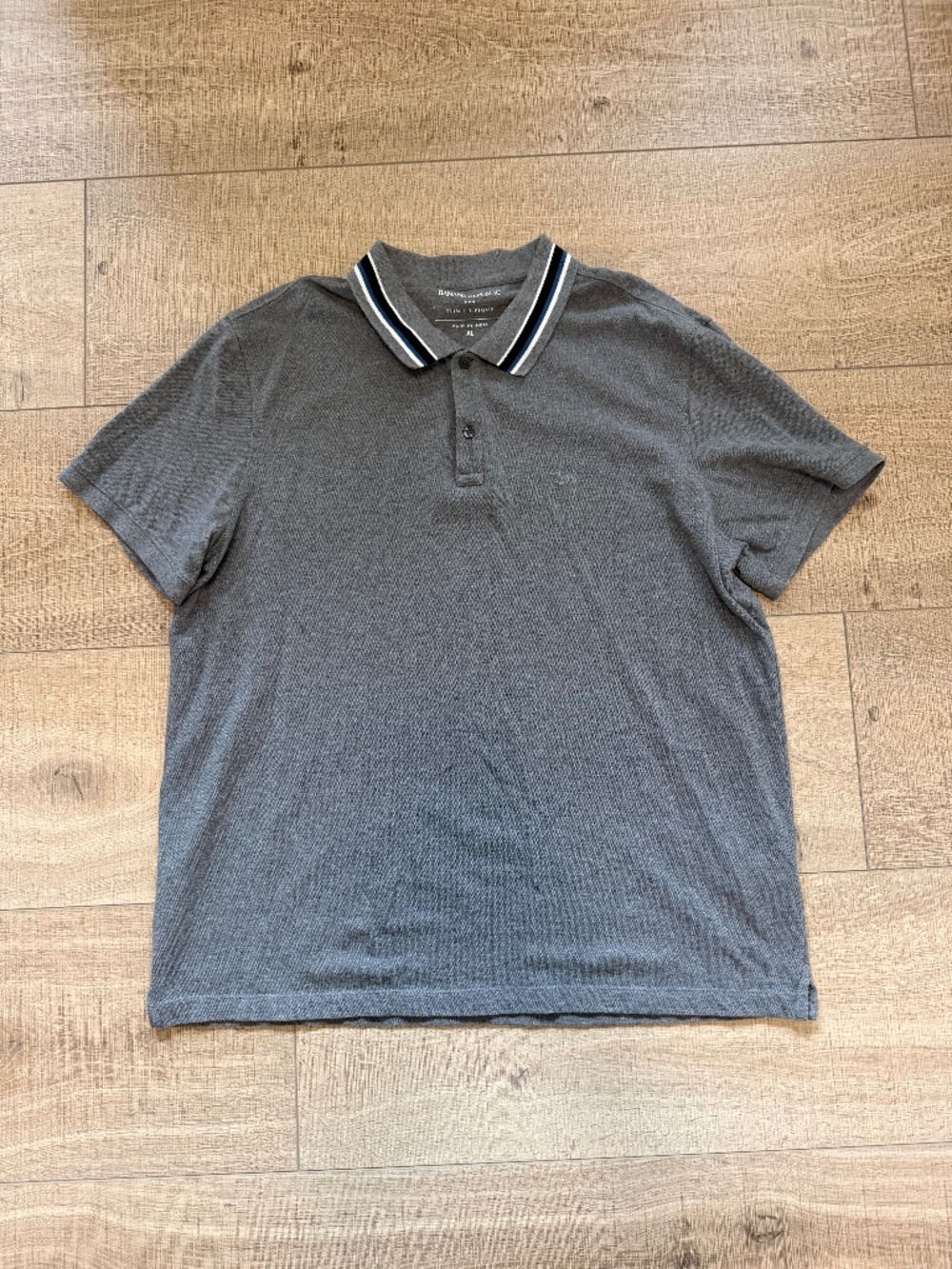 Banana Republic Slim Fit Pique Grey Polo Shirt Striped Collar Trim Men's XL